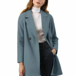 Allegra K Double Breasted Notched Lapel Coat With Raglan Sleeves 163 Allegra K Double Breasted Notched Lapel Coat With Raglan Sleeves