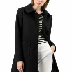 Allegra K Rounded Collar Single Breasted Coat With Front Pockets 47 Allegra K Rounded Collar Single Breasted Coat With Front Pockets