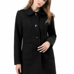 Allegra K Rounded Collar Single Breasted Coat With Front Pockets 46 Allegra K Rounded Collar Single Breasted Coat With Front Pockets