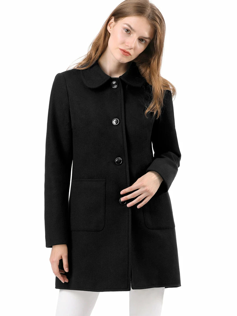 Allegra K Rounded Collar Single Breasted Coat With Front Pockets 22 Allegra K Rounded Collar Single Breasted Coat With Front Pockets