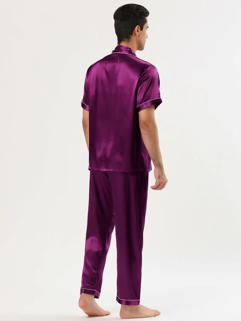 Allegra K Men's Satin Sleepwear Short Sleeves Button Down Top And Pants Lounge Pajama Sets 32 Allegra K Men's Satin Sleepwear Short Sleeves Button Down Top And Pants Lounge Pajama Sets