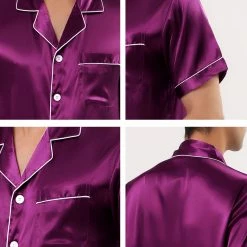 Allegra K Men's Satin Sleepwear Short Sleeves Button Down Top And Pants Lounge Pajama Sets 63 Allegra K Men's Satin Sleepwear Short Sleeves Button Down Top And Pants Lounge Pajama Sets