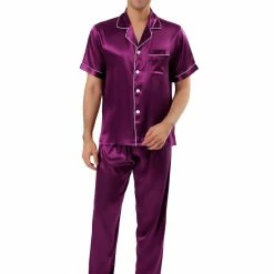 Allegra K Men's Satin Sleepwear Short Sleeves Button Down Top And Pants Lounge Pajama Sets 59 Allegra K Men's Satin Sleepwear Short Sleeves Button Down Top And Pants Lounge Pajama Sets