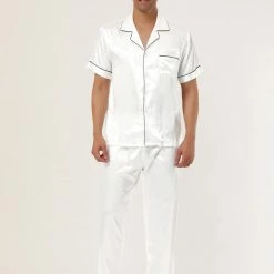 Allegra K Men's Satin Sleepwear Short Sleeves Button Down Top And Pants Lounge Pajama Sets 55 Allegra K Men's Satin Sleepwear Short Sleeves Button Down Top And Pants Lounge Pajama Sets