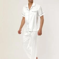 Allegra K Men's Satin Sleepwear Short Sleeves Button Down Top And Pants Lounge Pajama Sets 56 Allegra K Men's Satin Sleepwear Short Sleeves Button Down Top And Pants Lounge Pajama Sets