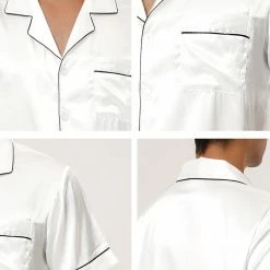 Allegra K Men's Satin Sleepwear Short Sleeves Button Down Top And Pants Lounge Pajama Sets 58 Allegra K Men's Satin Sleepwear Short Sleeves Button Down Top And Pants Lounge Pajama Sets