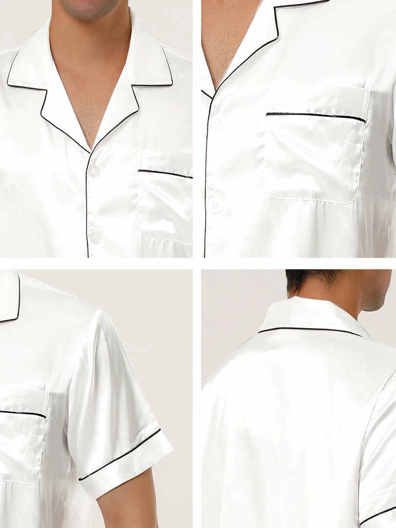 Allegra K Men's Satin Sleepwear Short Sleeves Button Down Top And Pants Lounge Pajama Sets 28 Allegra K Men's Satin Sleepwear Short Sleeves Button Down Top And Pants Lounge Pajama Sets