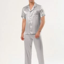 Allegra K Men's Satin Sleepwear Short Sleeves Button Down Top And Pants Lounge Pajama Sets 50 Allegra K Men's Satin Sleepwear Short Sleeves Button Down Top And Pants Lounge Pajama Sets