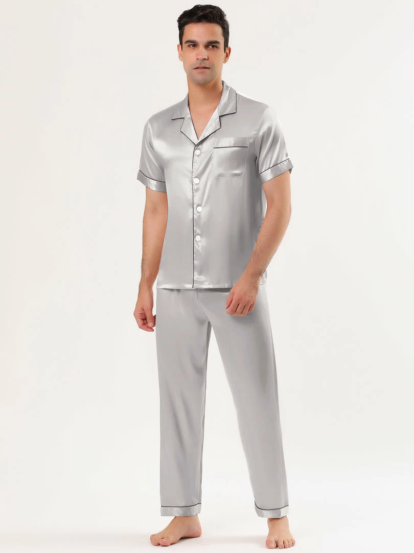 Allegra K Men's Satin Sleepwear Short Sleeves Button Down Top And Pants Lounge Pajama Sets 20 Allegra K Men's Satin Sleepwear Short Sleeves Button Down Top And Pants Lounge Pajama Sets