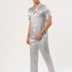 Allegra K Men's Satin Sleepwear Short Sleeves Button Down Top And Pants Lounge Pajama Sets 51 Allegra K Men's Satin Sleepwear Short Sleeves Button Down Top And Pants Lounge Pajama Sets