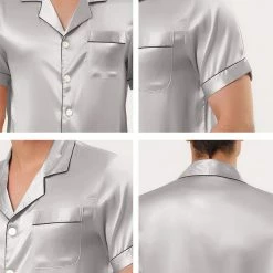 Allegra K Men's Satin Sleepwear Short Sleeves Button Down Top And Pants Lounge Pajama Sets 53 Allegra K Men's Satin Sleepwear Short Sleeves Button Down Top And Pants Lounge Pajama Sets