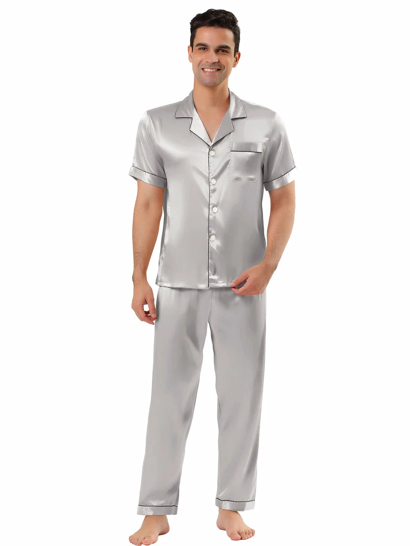 Allegra K Men's Satin Sleepwear Short Sleeves Button Down Top And Pants Lounge Pajama Sets 19 Allegra K Men's Satin Sleepwear Short Sleeves Button Down Top And Pants Lounge Pajama Sets