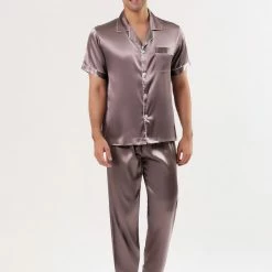 Allegra K Men's Satin Sleepwear Short Sleeves Button Down Top And Pants Lounge Pajama Sets 45 Allegra K Men's Satin Sleepwear Short Sleeves Button Down Top And Pants Lounge Pajama Sets