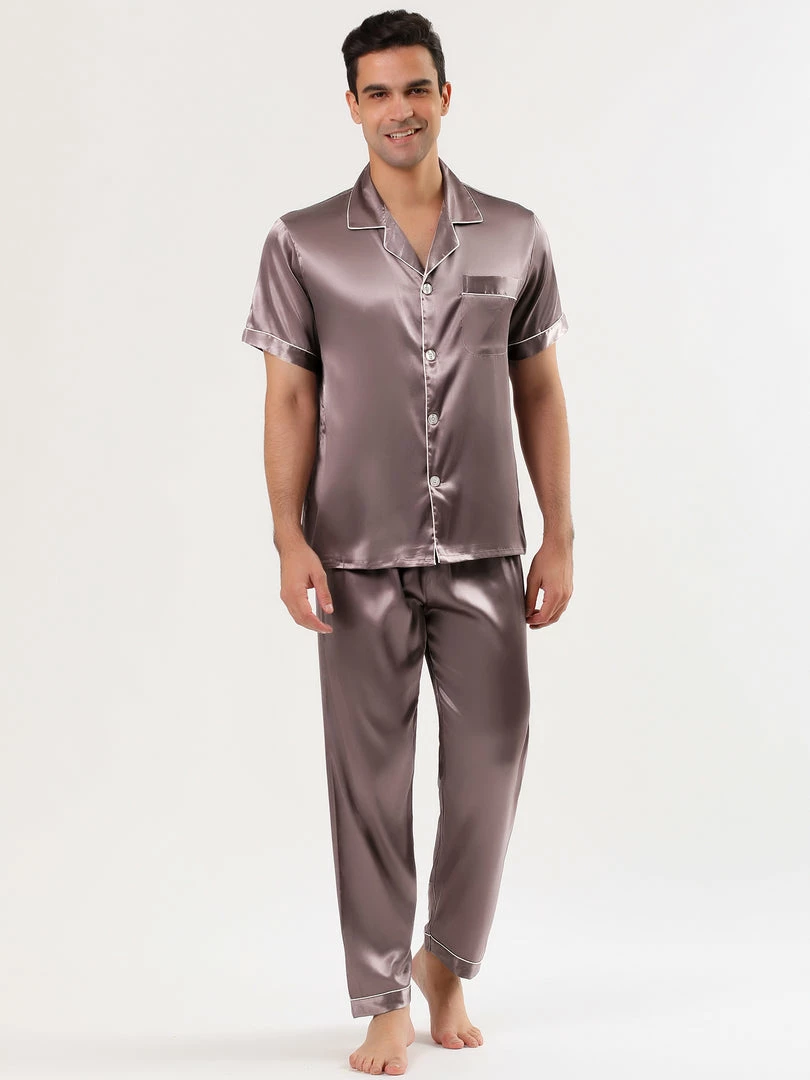 Allegra K Men's Satin Sleepwear Short Sleeves Button Down Top And Pants Lounge Pajama Sets 15 Allegra K Men's Satin Sleepwear Short Sleeves Button Down Top And Pants Lounge Pajama Sets