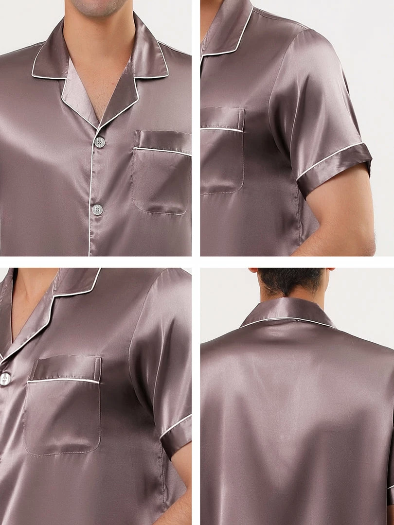 Allegra K Men's Satin Sleepwear Short Sleeves Button Down Top And Pants Lounge Pajama Sets 18 Allegra K Men's Satin Sleepwear Short Sleeves Button Down Top And Pants Lounge Pajama Sets