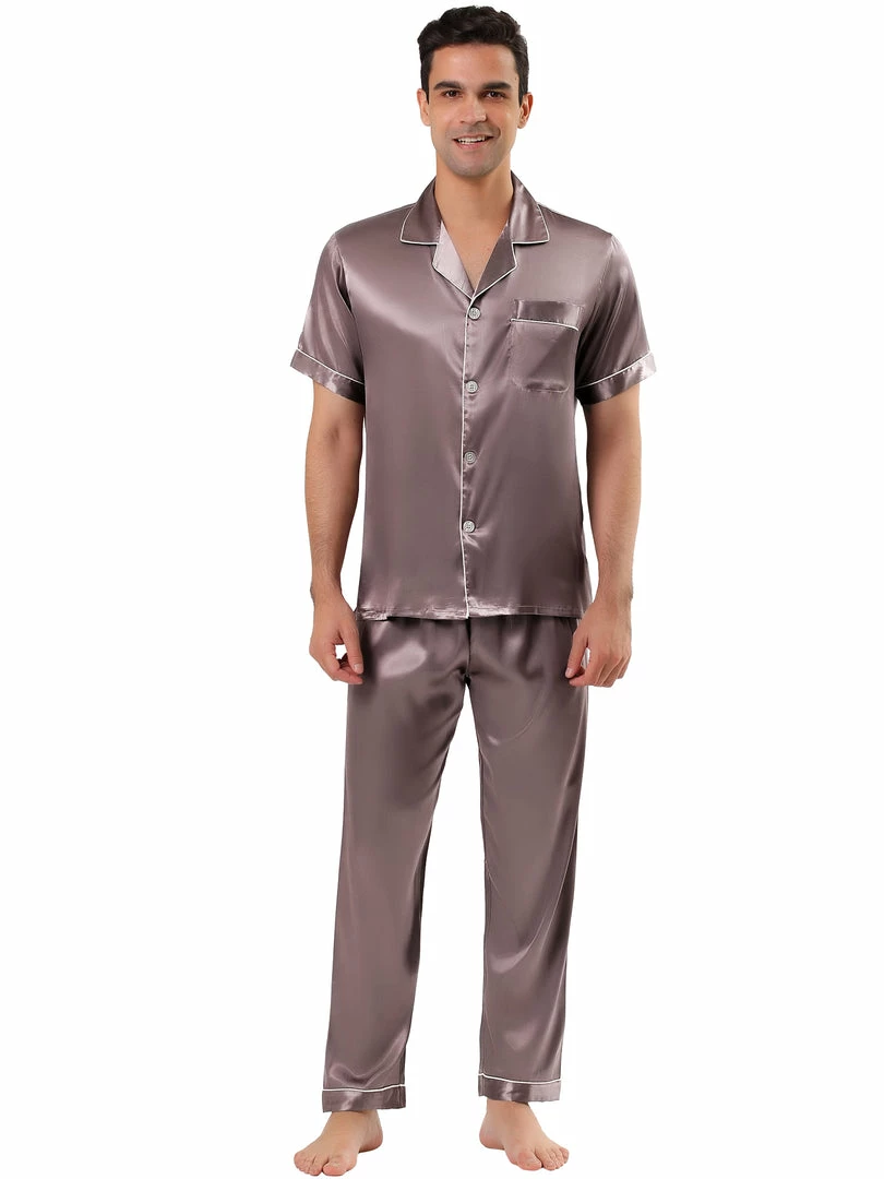 Allegra K Men's Satin Sleepwear Short Sleeves Button Down Top And Pants Lounge Pajama Sets 14 Allegra K Men's Satin Sleepwear Short Sleeves Button Down Top And Pants Lounge Pajama Sets