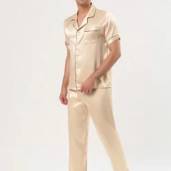 Allegra K Men's Satin Sleepwear Short Sleeves Button Down Top And Pants Lounge Pajama Sets 41 Allegra K Men's Satin Sleepwear Short Sleeves Button Down Top And Pants Lounge Pajama Sets