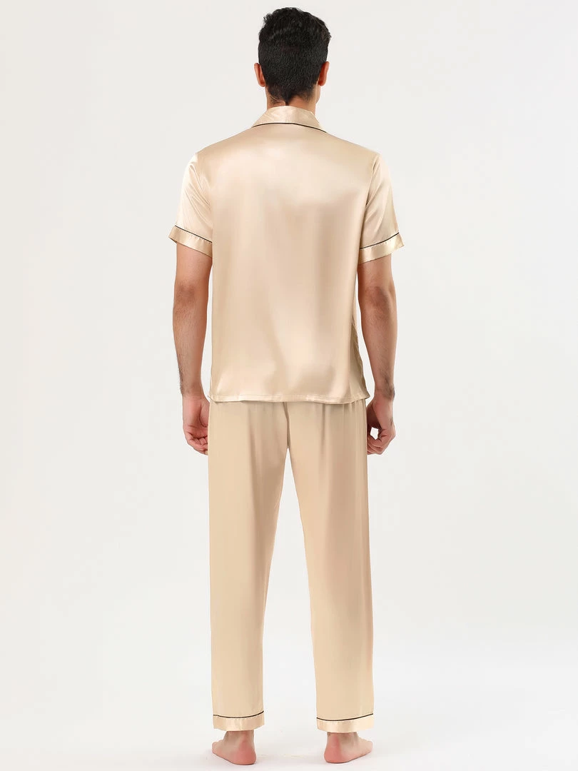 Allegra K Men's Satin Sleepwear Short Sleeves Button Down Top And Pants Lounge Pajama Sets 12 Allegra K Men's Satin Sleepwear Short Sleeves Button Down Top And Pants Lounge Pajama Sets