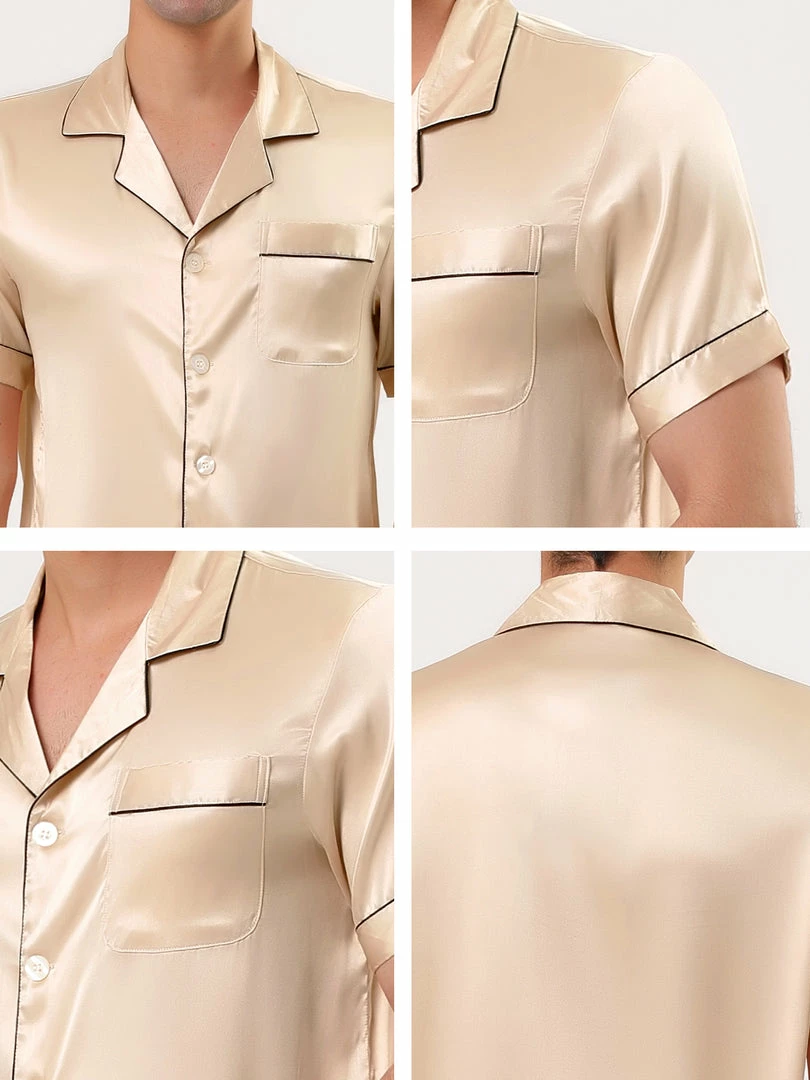 Allegra K Men's Satin Sleepwear Short Sleeves Button Down Top And Pants Lounge Pajama Sets 13 Allegra K Men's Satin Sleepwear Short Sleeves Button Down Top And Pants Lounge Pajama Sets