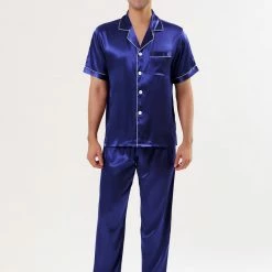 Allegra K Men's Satin Sleepwear Short Sleeves Button Down Top And Pants Lounge Pajama Sets 35 Allegra K Men's Satin Sleepwear Short Sleeves Button Down Top And Pants Lounge Pajama Sets