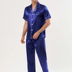 Allegra K Men's Satin Sleepwear Short Sleeves Button Down Top And Pants Lounge Pajama Sets 36 Allegra K Men's Satin Sleepwear Short Sleeves Button Down Top And Pants Lounge Pajama Sets