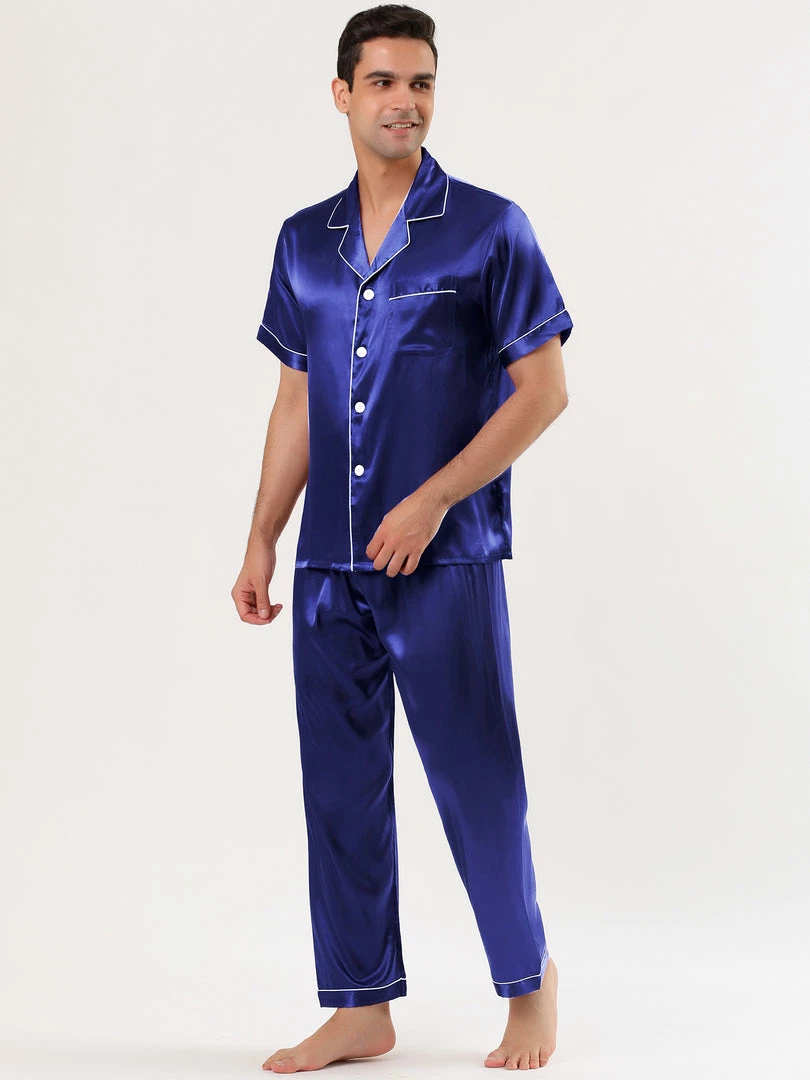 Allegra K Men's Satin Sleepwear Short Sleeves Button Down Top And Pants Lounge Pajama Sets 6 Allegra K Men's Satin Sleepwear Short Sleeves Button Down Top And Pants Lounge Pajama Sets