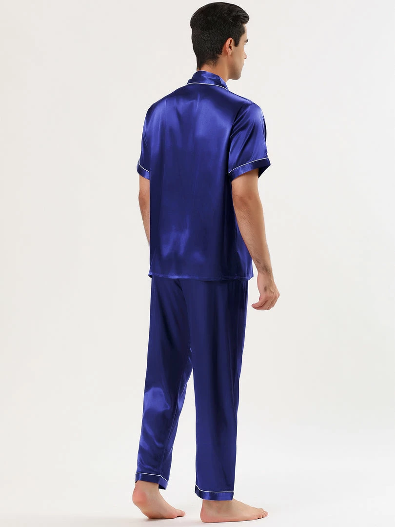Allegra K Men's Satin Sleepwear Short Sleeves Button Down Top And Pants Lounge Pajama Sets 7 Allegra K Men's Satin Sleepwear Short Sleeves Button Down Top And Pants Lounge Pajama Sets