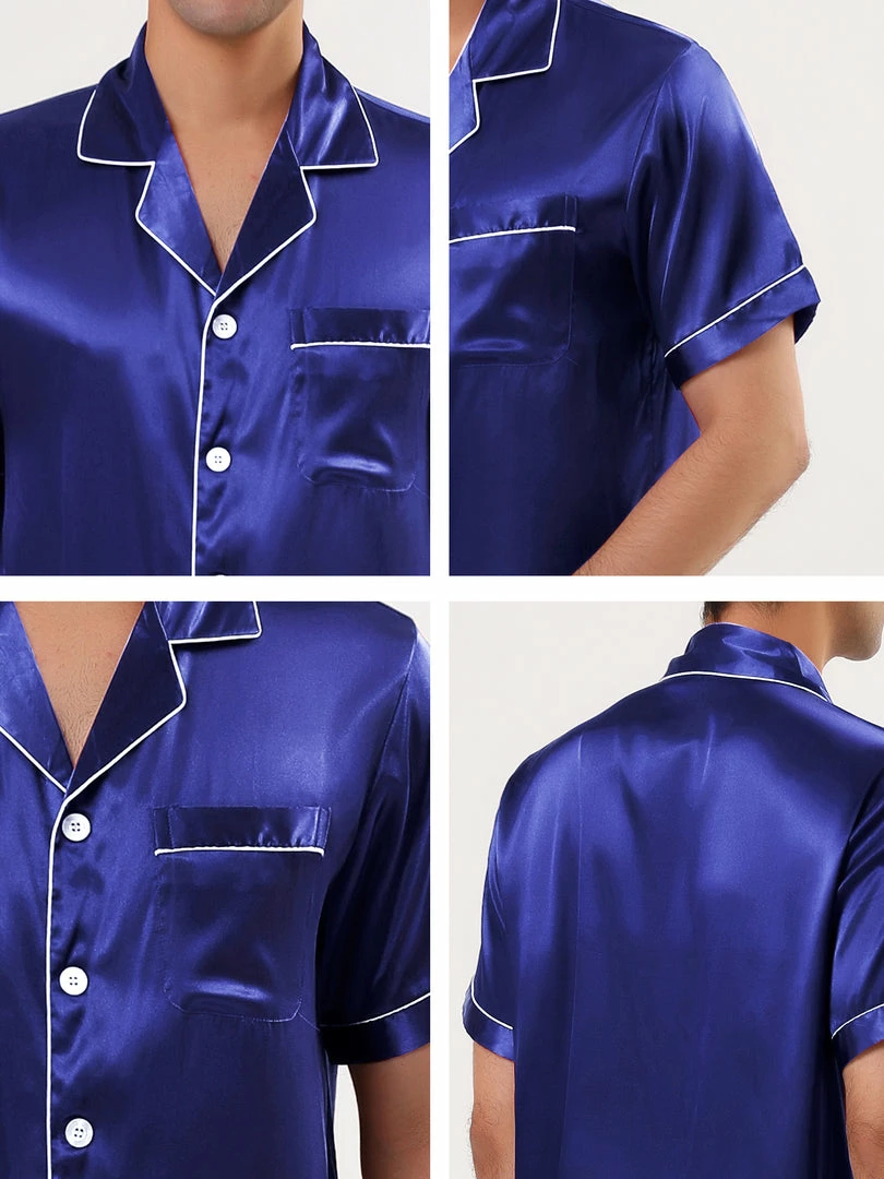 Allegra K Men's Satin Sleepwear Short Sleeves Button Down Top And Pants Lounge Pajama Sets 8 Allegra K Men's Satin Sleepwear Short Sleeves Button Down Top And Pants Lounge Pajama Sets