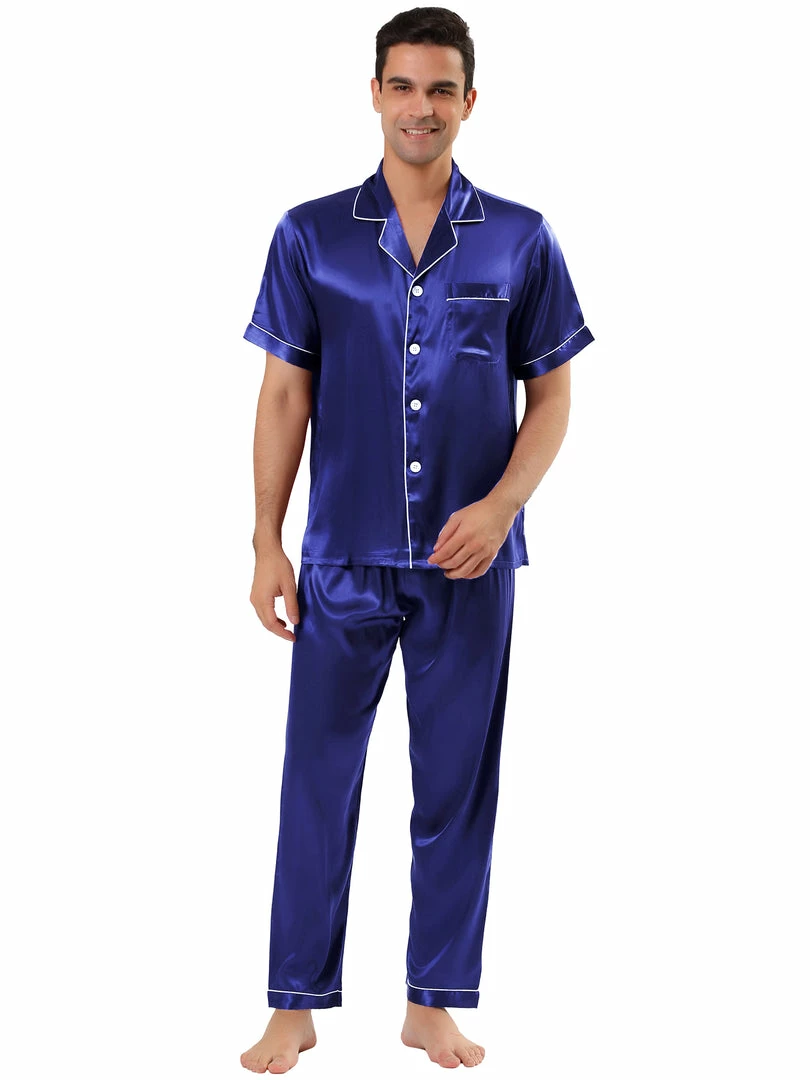 Allegra K Men's Satin Sleepwear Short Sleeves Button Down Top And Pants Lounge Pajama Sets 4 Allegra K Men's Satin Sleepwear Short Sleeves Button Down Top And Pants Lounge Pajama Sets