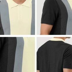 Allegra K Men Color Block Knitted Short Sleeves Golf Polo Shirts