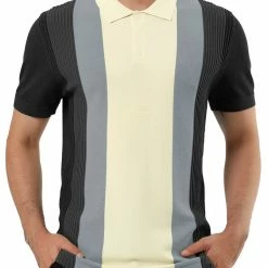 Allegra K Men Color Block Knitted Short Sleeves Golf Polo Shirts