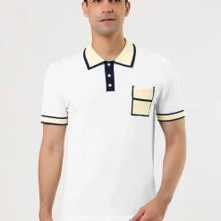 Allegra K Men's Summer Polo Shirts Short Sleeve Point Collar Pocket Golf Sports Contrast Knit Polo Shirt