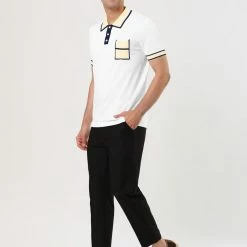 Allegra K Men's Summer Polo Shirts Short Sleeve Point Collar Pocket Golf Sports Contrast Knit Polo Shirt