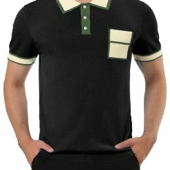 Allegra K Men's Summer Polo Shirts Short Sleeve Point Collar Pocket Golf Sports Contrast Knit Polo Shirt