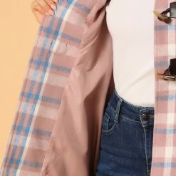 Allegra K Women's Toggle Outerwear Classic Turn Down Collar Plaid Duffle Front Pea Coat