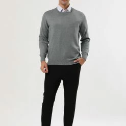 Allegra K Men's Casual Round Neck Long Sleeves Solid Color Knitted Pullover Sweater
