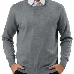 Allegra K Men's Casual Round Neck Long Sleeves Solid Color Knitted Pullover Sweater