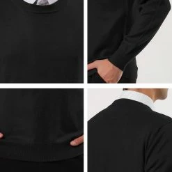 Allegra K Men's Casual Round Neck Long Sleeves Solid Color Knitted Pullover Sweater