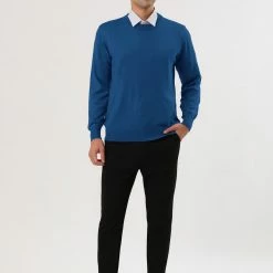 Allegra K Men's Casual Round Neck Long Sleeves Solid Color Knitted Pullover Sweater