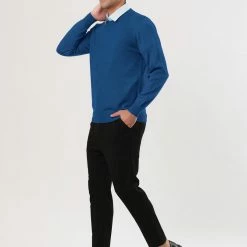 Allegra K Men's Casual Round Neck Long Sleeves Solid Color Knitted Pullover Sweater