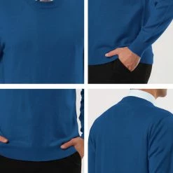 Allegra K Men's Casual Round Neck Long Sleeves Solid Color Knitted Pullover Sweater