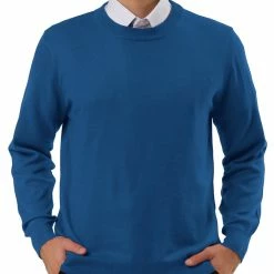Allegra K Men's Casual Round Neck Long Sleeves Solid Color Knitted Pullover Sweater