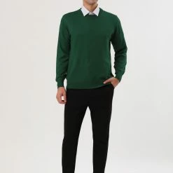 Allegra K Men's Casual Round Neck Long Sleeves Solid Color Knitted Pullover Sweater