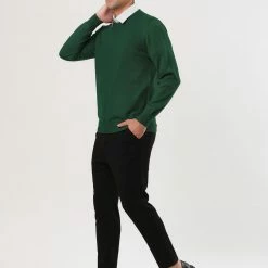 Allegra K Men's Casual Round Neck Long Sleeves Solid Color Knitted Pullover Sweater