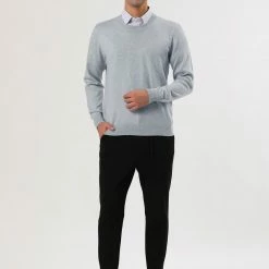 Allegra K Men's Casual Round Neck Long Sleeves Solid Color Knitted Pullover Sweater