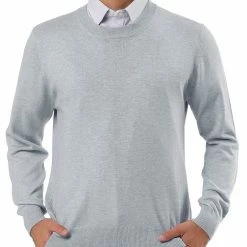 Allegra K Men's Casual Round Neck Long Sleeves Solid Color Knitted Pullover Sweater