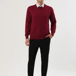 Allegra K Men's Casual Round Neck Long Sleeves Solid Color Knitted Pullover Sweater