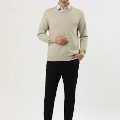 Allegra K Men's Casual Round Neck Long Sleeves Solid Color Knitted Pullover Sweater