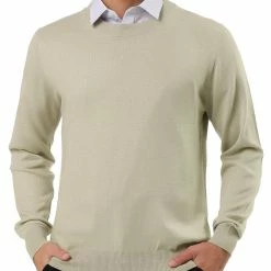 Allegra K Men's Casual Round Neck Long Sleeves Solid Color Knitted Pullover Sweater