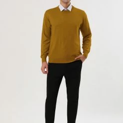 Allegra K Men's Casual Round Neck Long Sleeves Solid Color Knitted Pullover Sweater